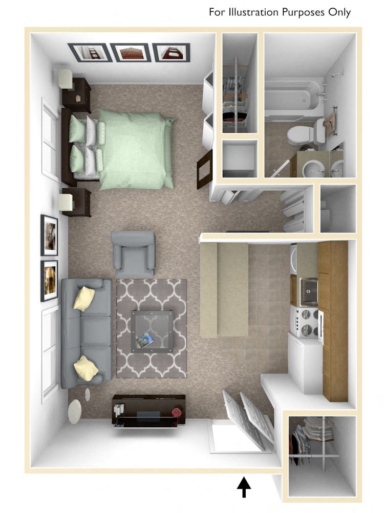 Floor plan for studio, 1 bath, 480 sqft